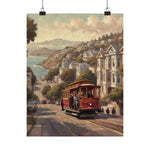 San Francisco Cable Car Poster — Vintage Coastal Cityscape Matte Vertical Print - AquilVision