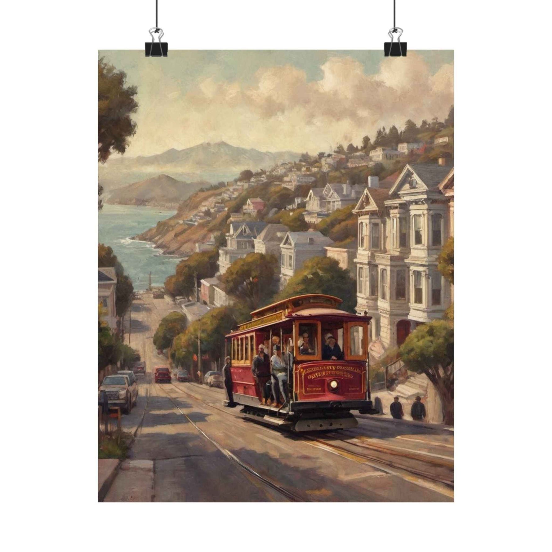 San Francisco Cable Car Poster — Vintage Coastal Cityscape Matte Vertical Print - AquilVision