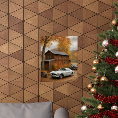 Vintage Autumn Car Art Poster, Rustic Home Decor, Classic Car Wall Art, Autumn Decor, Gift for Car Lovers, Photography Print Printify