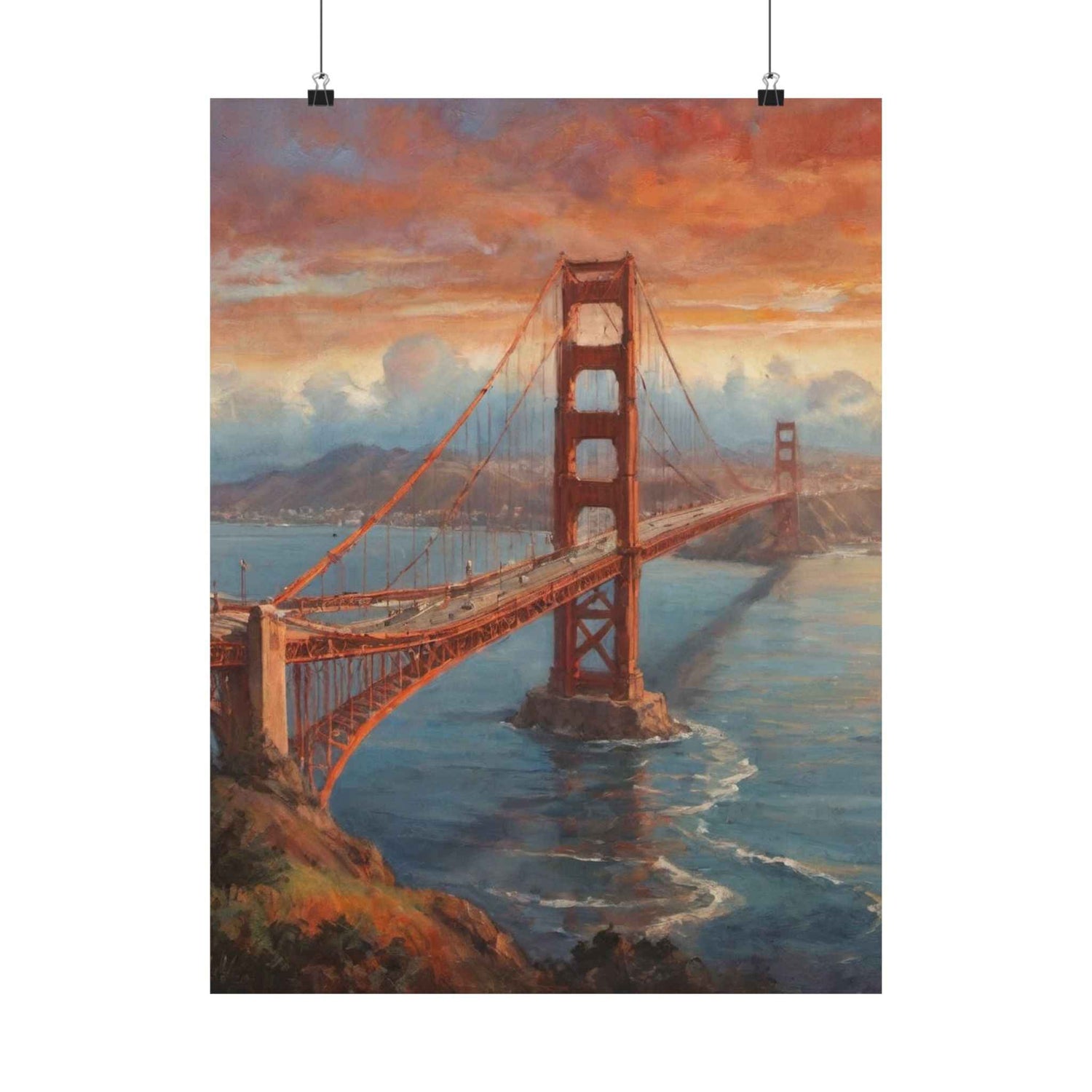 Golden Gate Bridge Sunset Poster - Matte Vertical Travel Wall Art - AquilVision