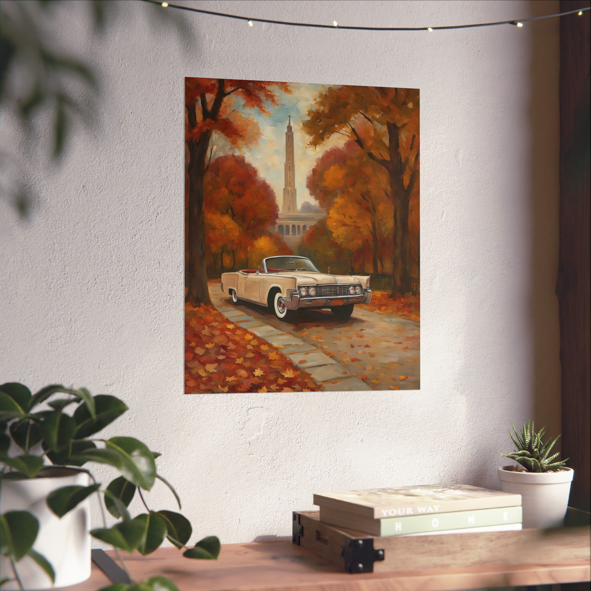 Autumn Car Poster, Vintage Wall Art, Home Decor, Fall Aesthetic, Gift for Him, Art Print, Matte Vertical Decor Printify