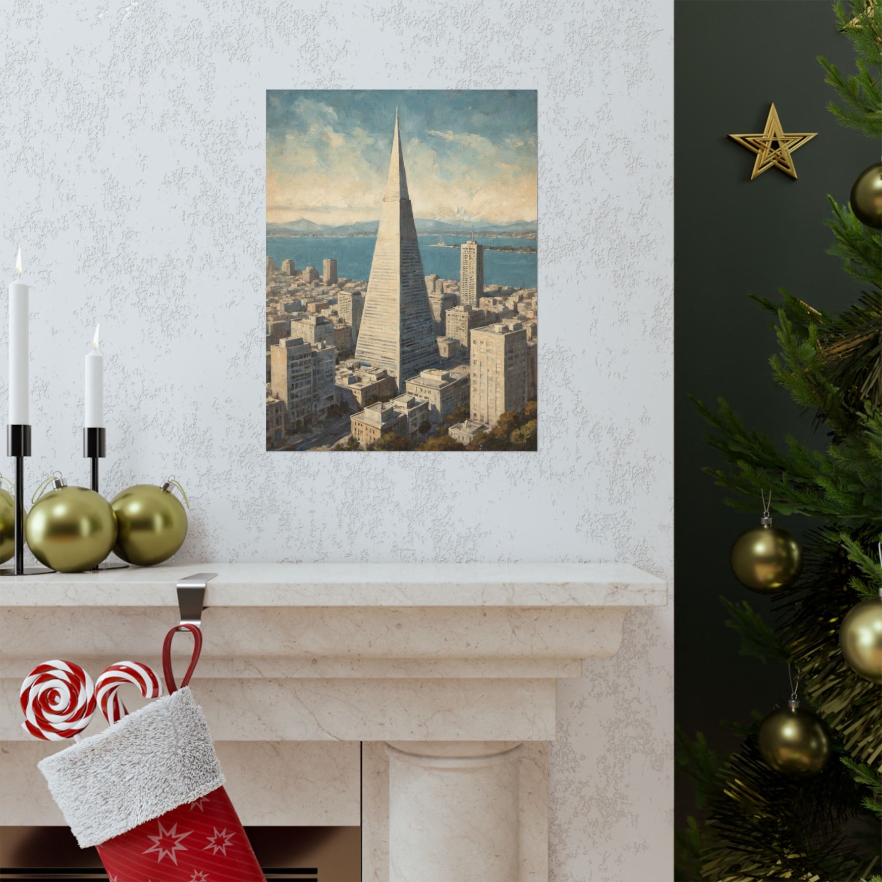 Vintage Cityscape Poster — Transamerica Pyramid Matte Vertical Print - AquilVision