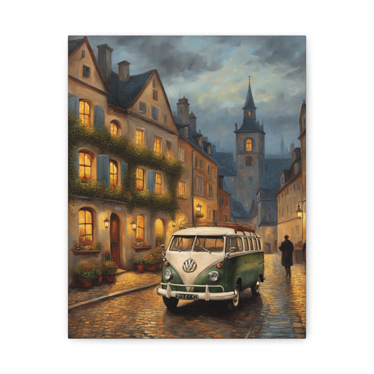 Charming Canvas Art Print, Vintage Volkswagen Bus Decor, Wall Art, Home Office Decoration, Retro Vehicle Canvas
