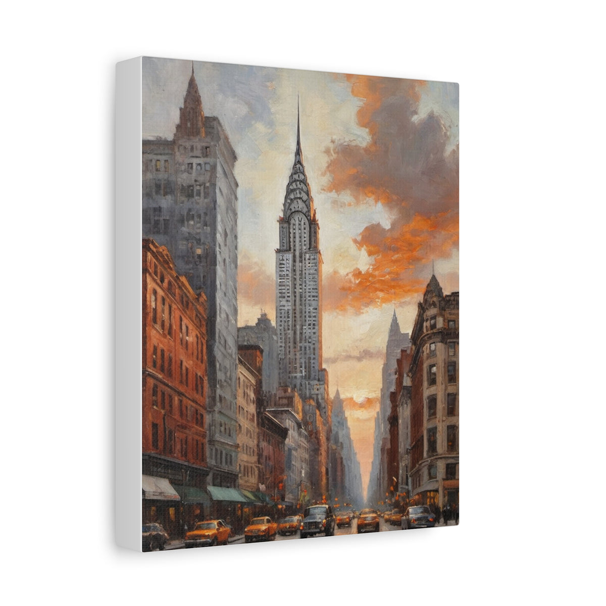 Chrysler Building New York Canvas Wall Art | Historic NYC Sunset Skyline Canvas Print | Impressionist Art Deco Architecture Art for Living Room & Office