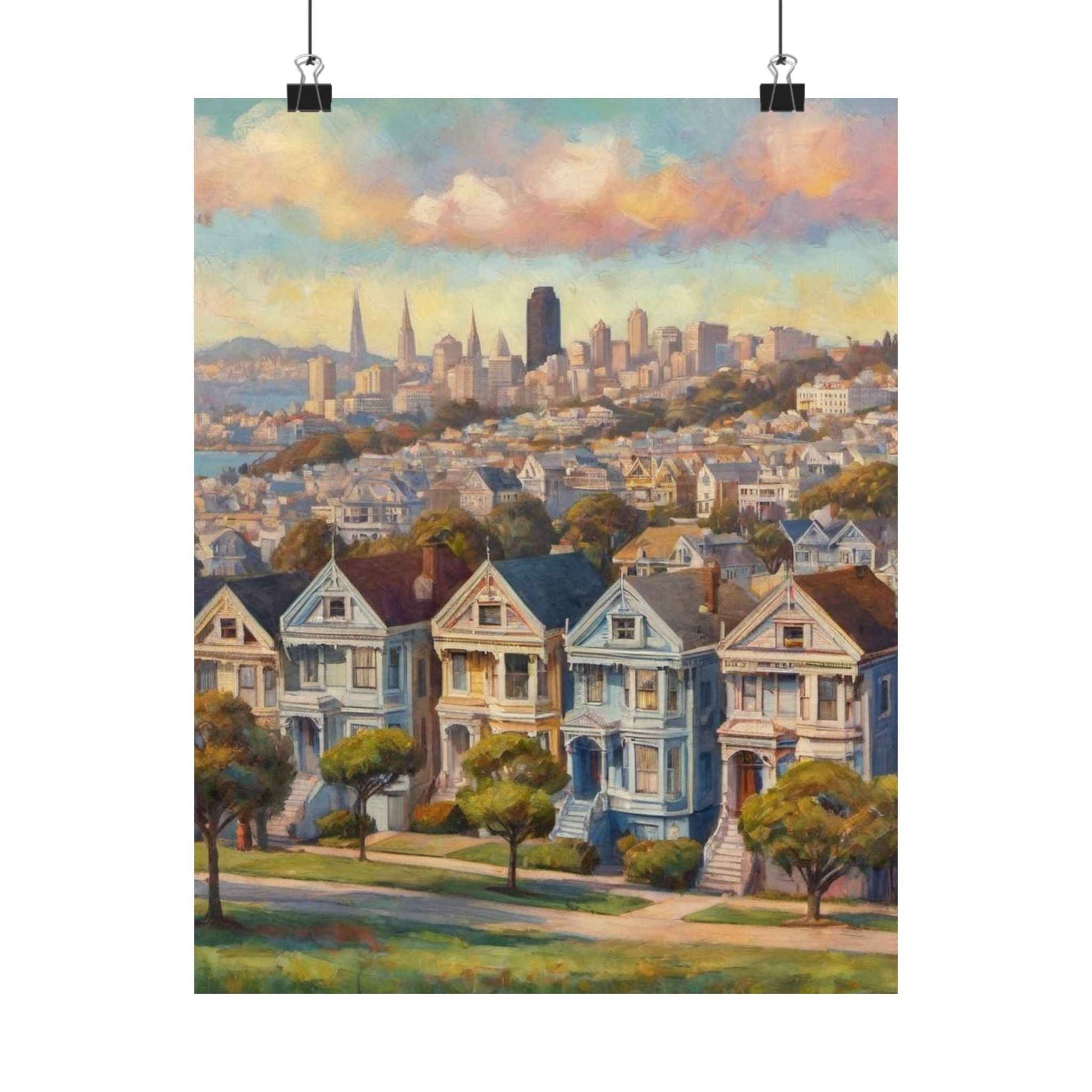 San Francisco Painted Row Houses Matte Poster — Vintage Cityscape Wall Art - AquilVision