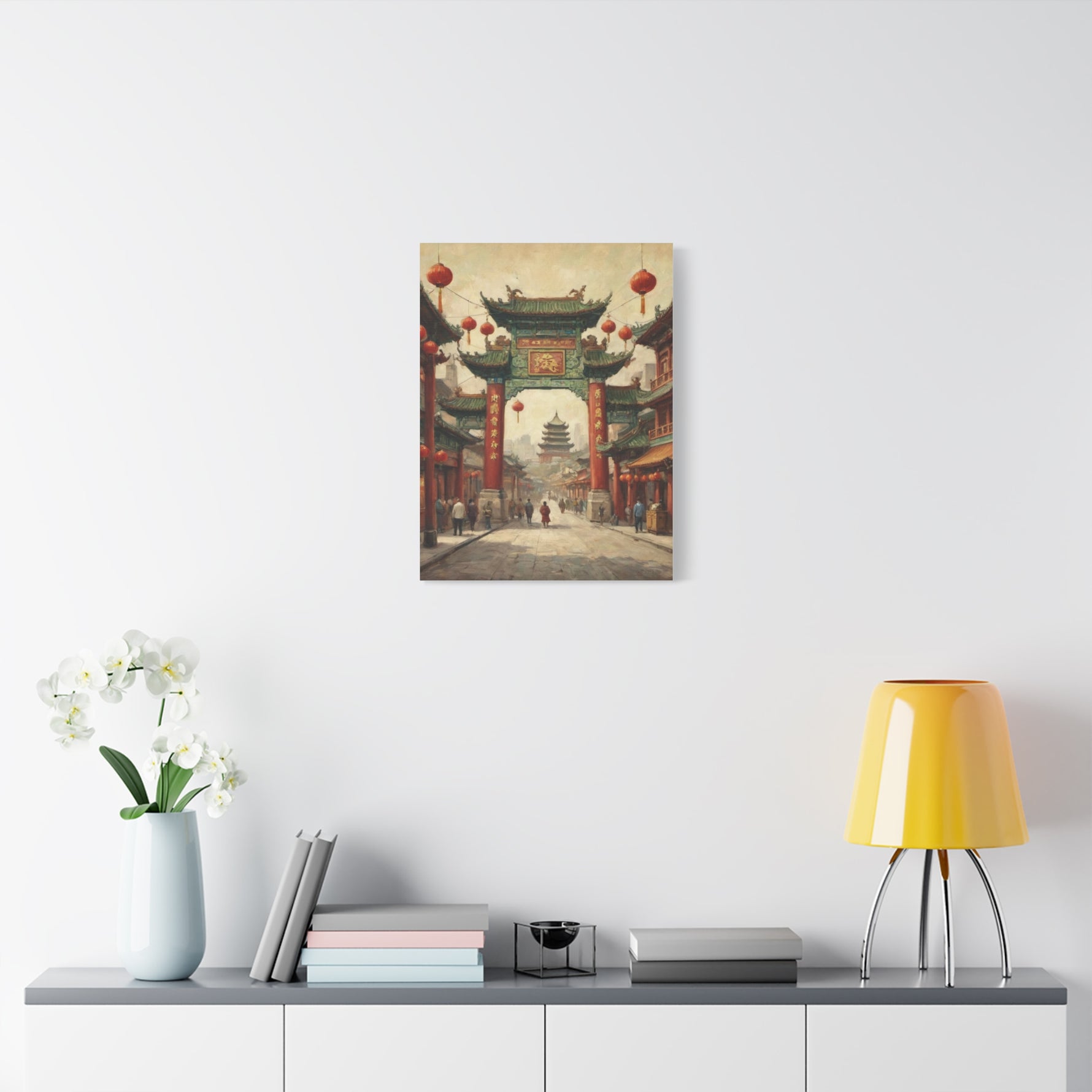 Chinese Street Gate Canvas Print — Vintage Asian Architecture Wall Art, Red Lanterns - AquilVision
