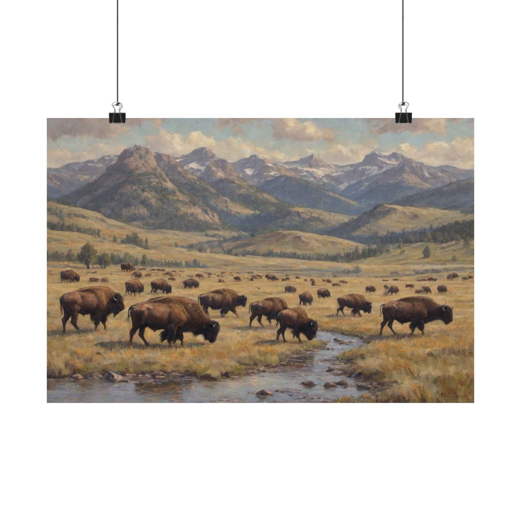 Bison Prairie Yellowstone Matte Poster — Horizontal Wildlife Wall Art - AquilVision