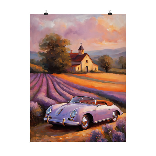 Lavender Field Car Poster, Vintage Car Art Print, Wall Decor for Car Lovers, Home Art, Gift for Him