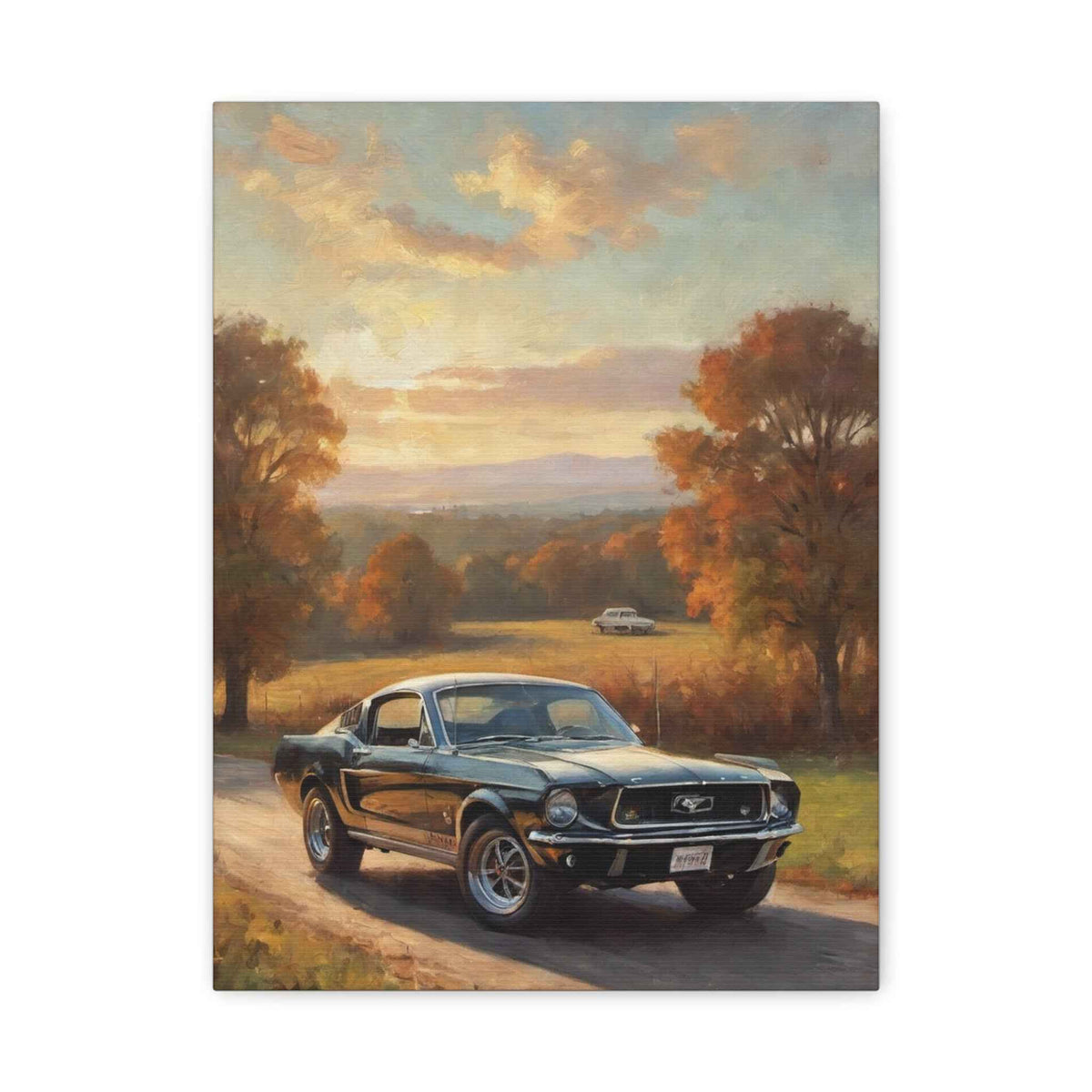 Vintage Mustang Canvas Wall Art — Classic Car Sunset Print