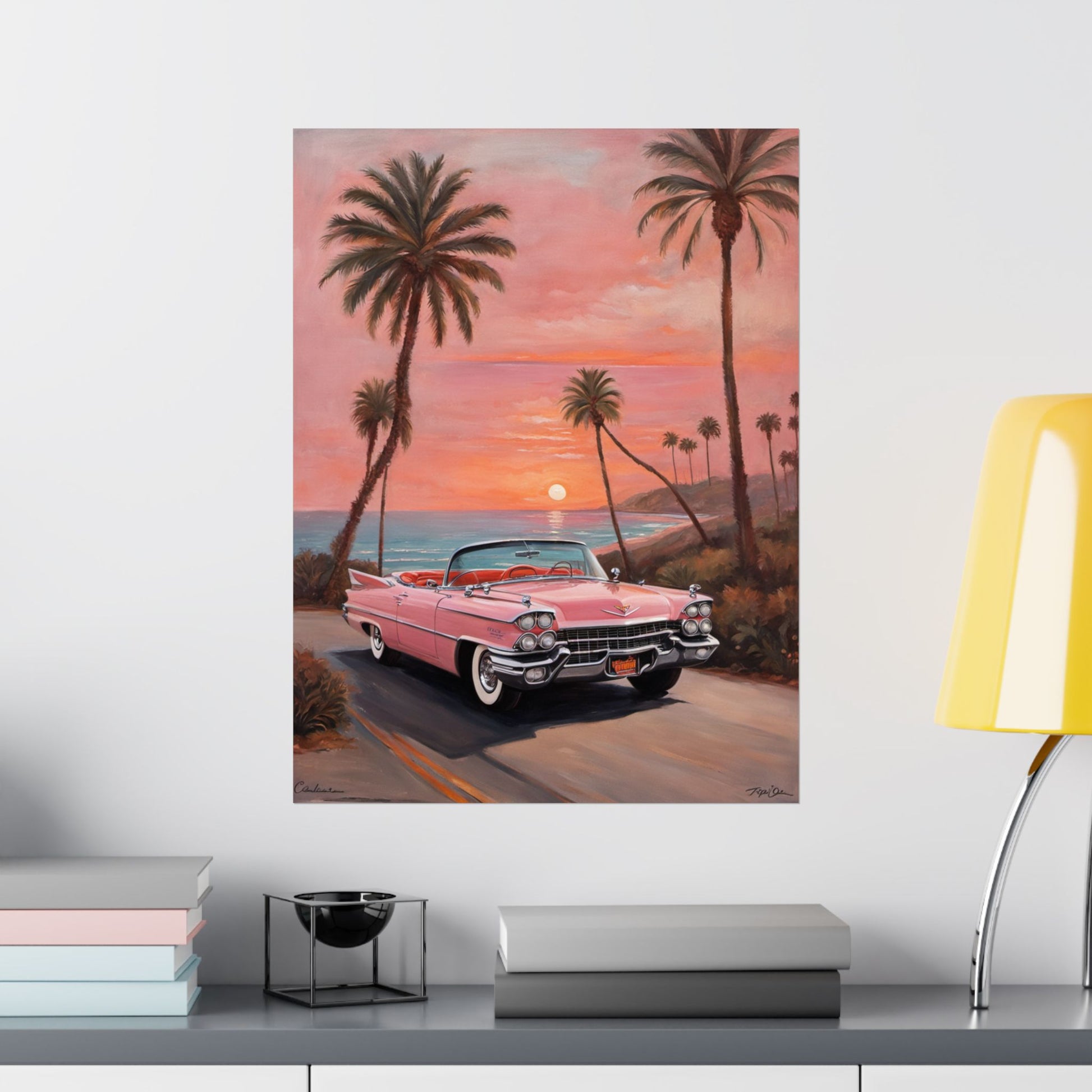 Retro Sunset Poster, Vintage Car Wall Art, 50s Decor, Tropical Vibes Home Decor, Gift for Car Lovers, Beach House Art - AquilVision