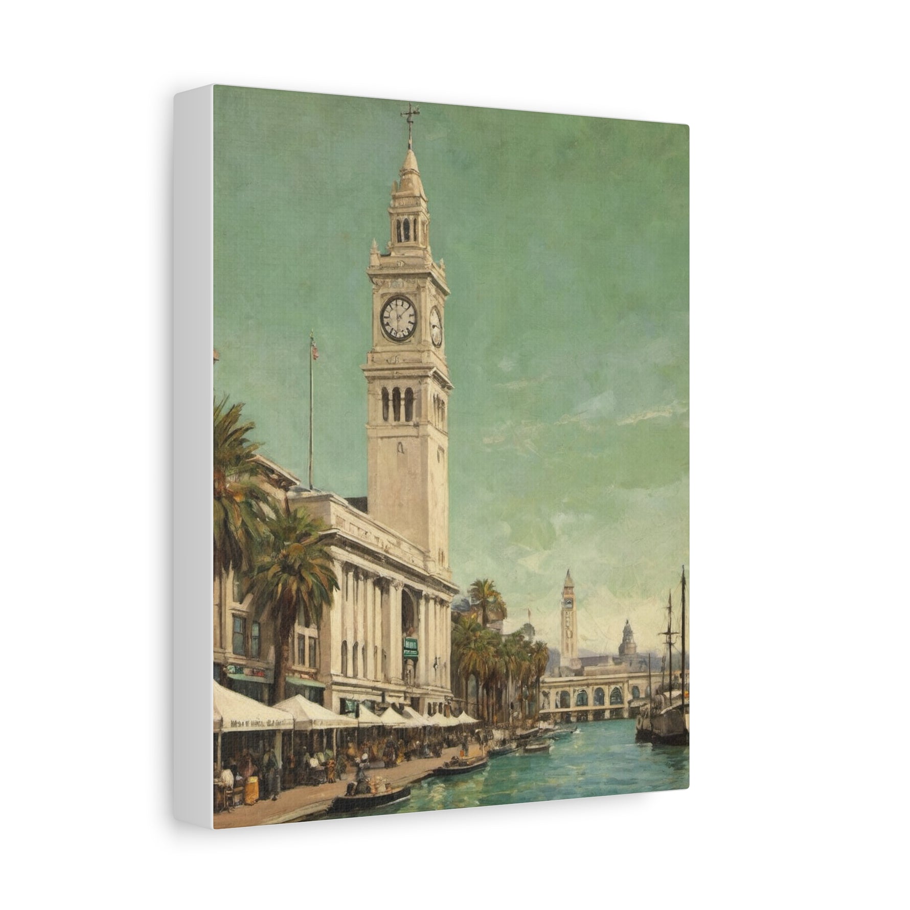 Vintage Harbor Clocktower Canvas Print — Coastal Cityscape Wall Art - AquilVision