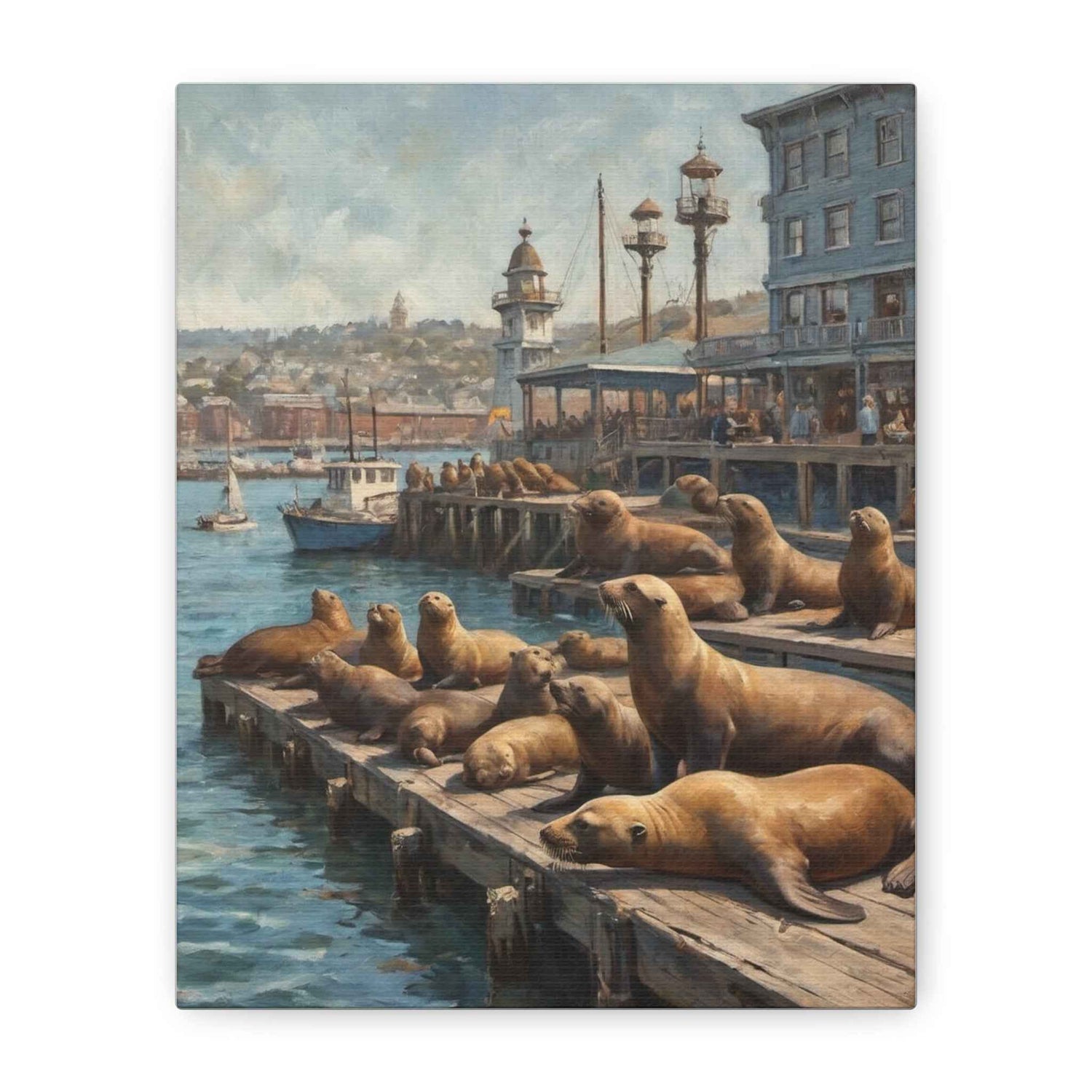 Sea Lions on Pier Matte Canvas Print — Nautical Coastal Wall Art - AquilVision