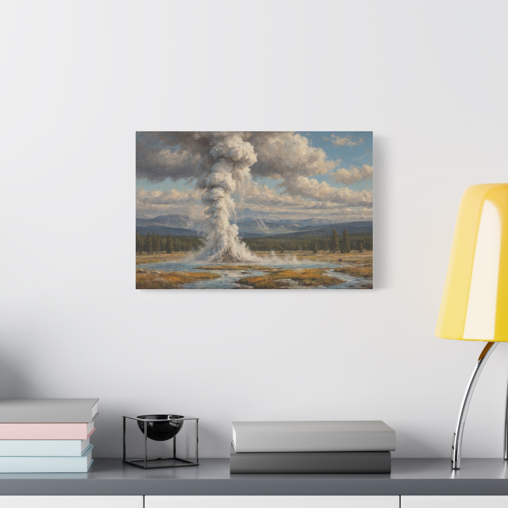Geyser Landscape Canvas Print — Yellowstone Steam Eruption Wall Art - AquilVision