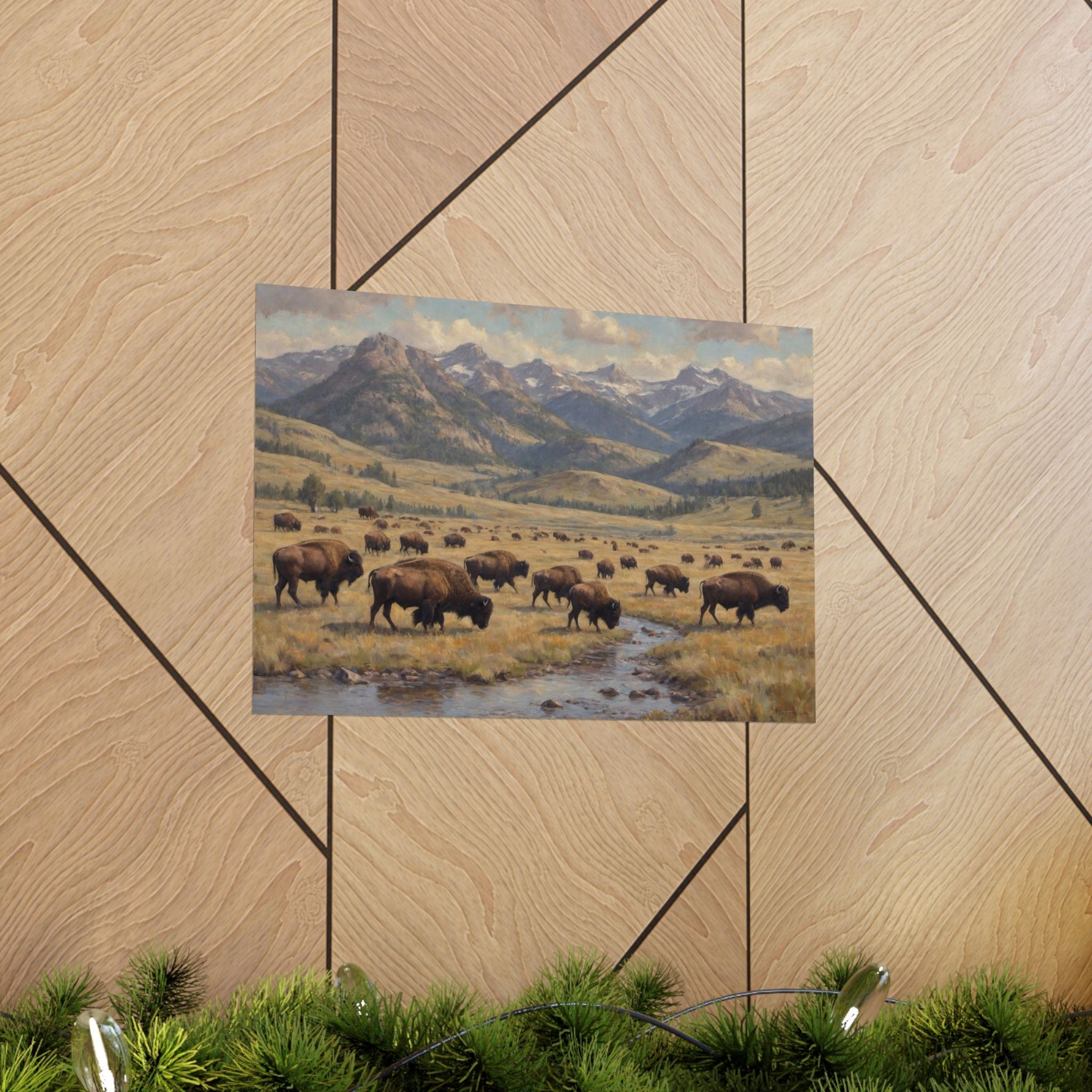 Bison Prairie Yellowstone Matte Poster — Horizontal Wildlife Wall Art - AquilVision