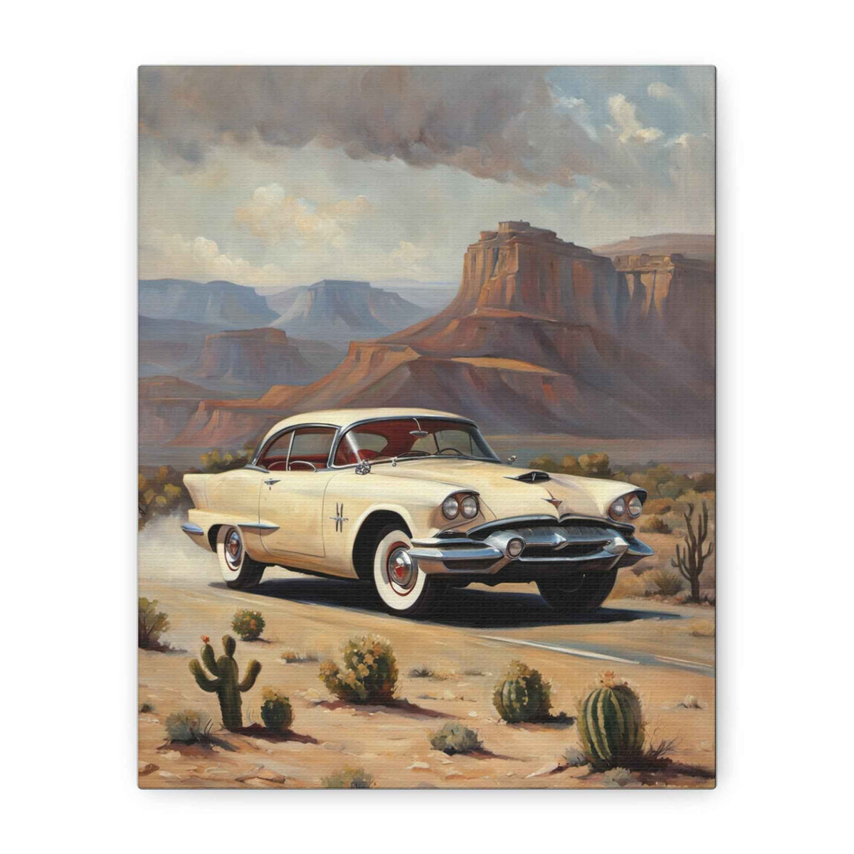 Vintage Desert Road Classic Car Canvas Print