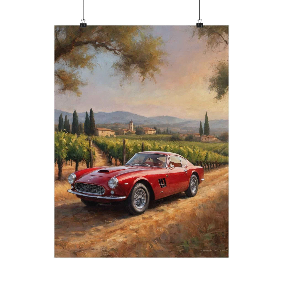 Vintage Red Sports Car Poster — Matte Vertical Automotive Art Print