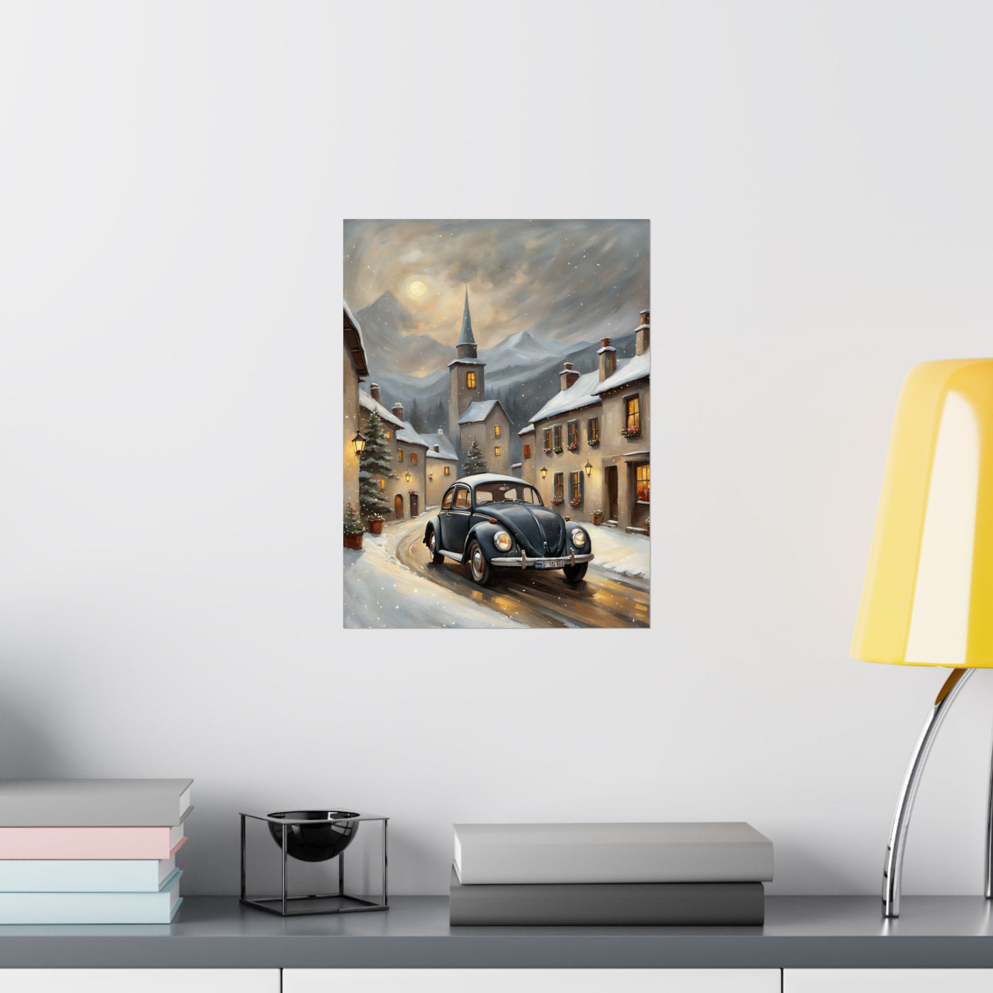 Vintage Winter Village Car Poster Printify