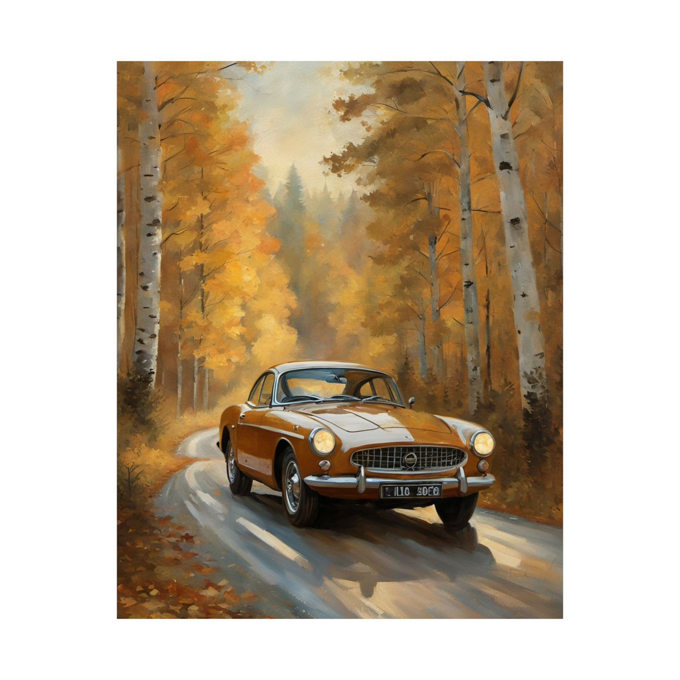 Autumn Car Art Poster | Rustic Home Decor, Vintage Wall Art, Gift for Car Lovers, Fall Aesthetic, Nature Artwork Printify
