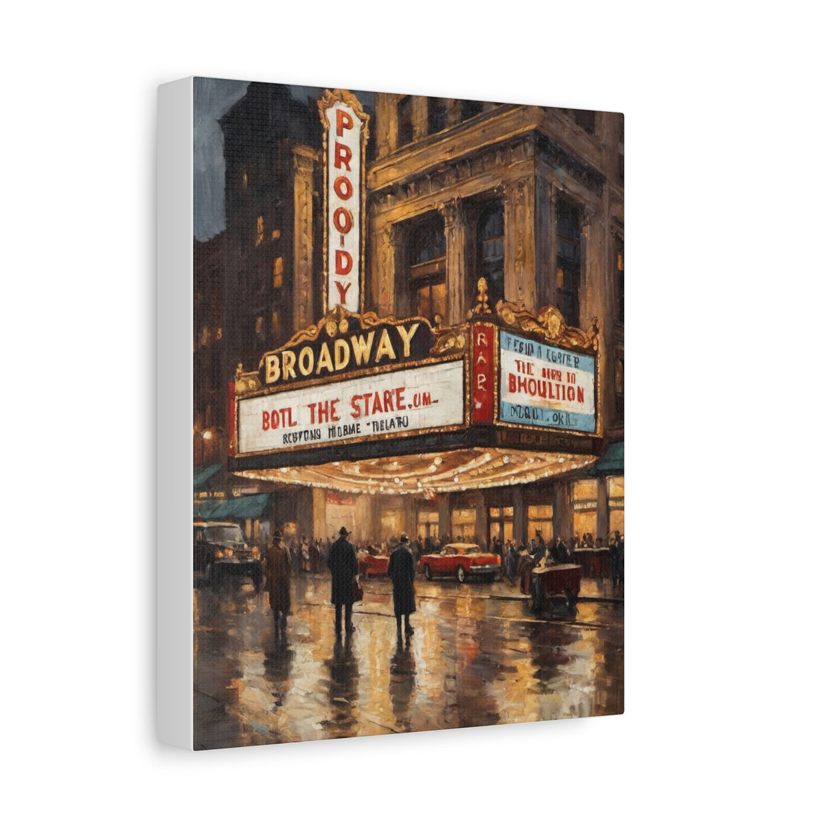 Broadway New York Canvas Wall Art | Vintage NYC Theatre District Canvas Print | Impressionist Theater Marquee Art for Living Room & Home Theater