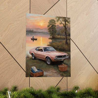 Vintage Car Sunset Matte Vertical Poster | AJ68 Collection Printify