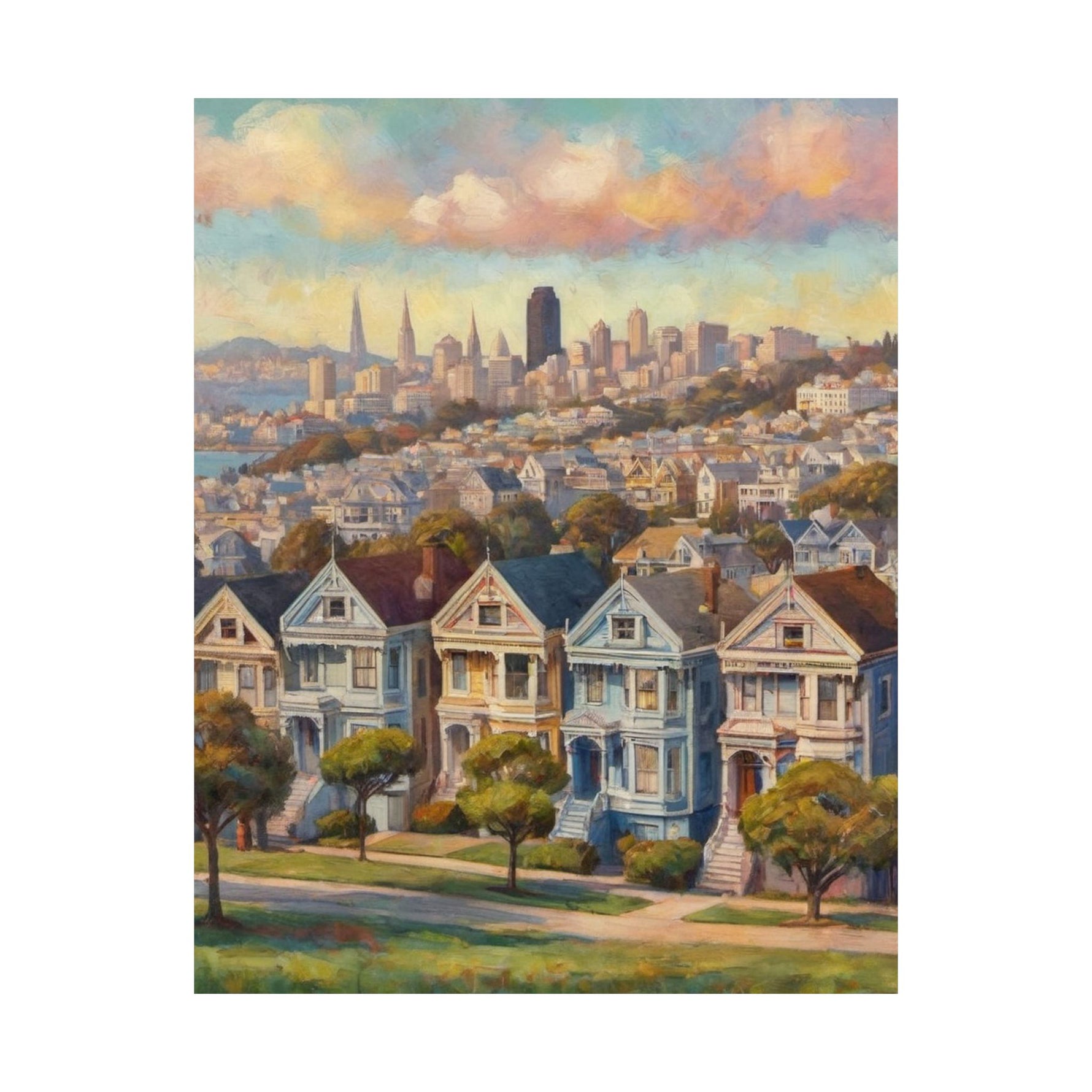 San Francisco Painted Row Houses Matte Poster — Vintage Cityscape Wall Art - AquilVision