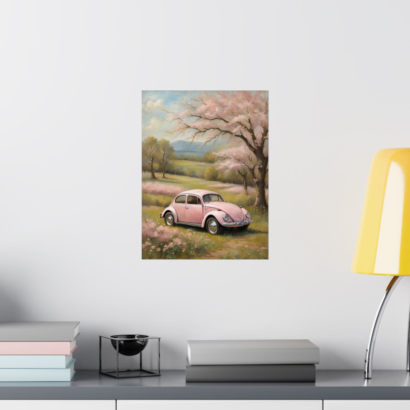 Vintage Pink Car Matte Vertical Poster Printify