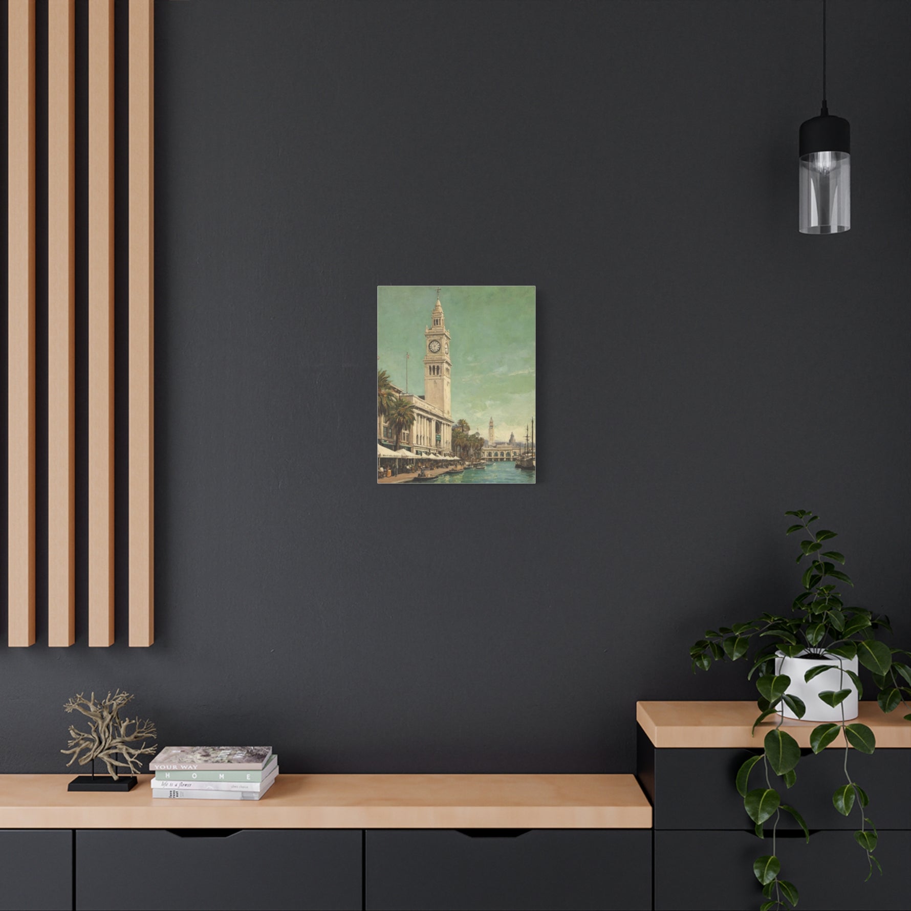 Vintage Harbor Clocktower Canvas Print — Coastal Cityscape Wall Art - AquilVision