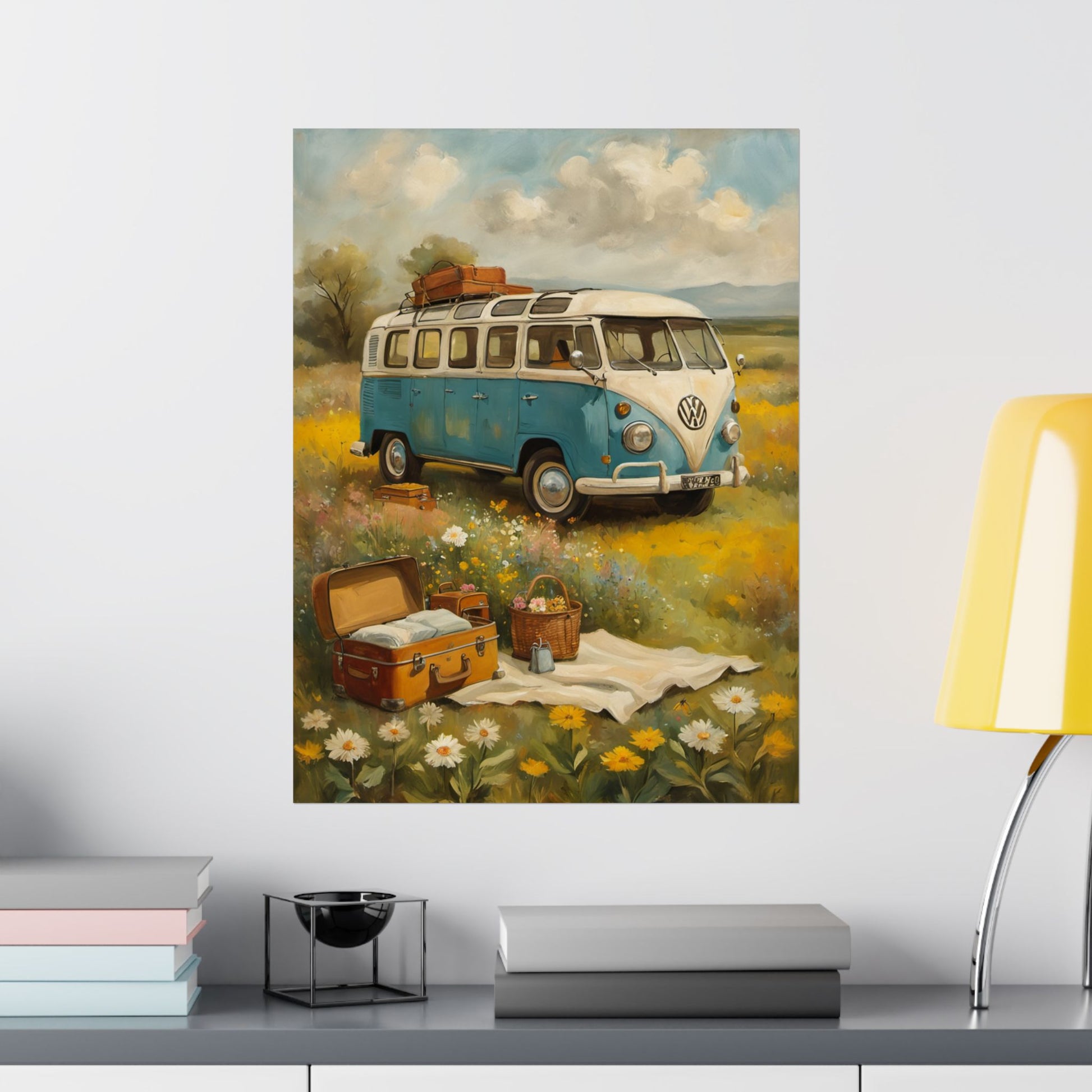 Vintage VW Bus Matte Vertical Posters, Bohemian Wall Art Prints, Travel Decor, Room Aesthetic, Gift for Adventure Lovers - AquilVision