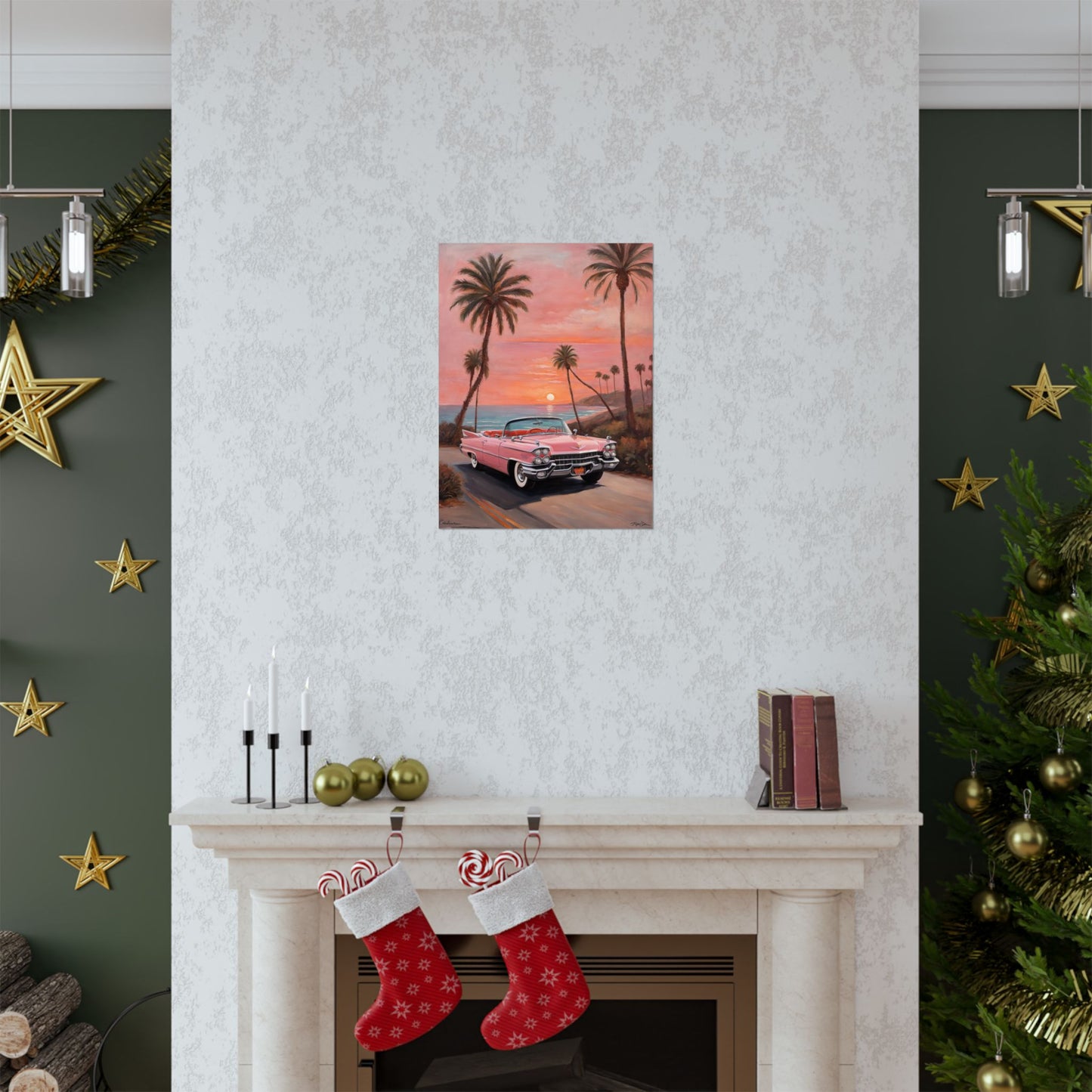 Retro Sunset Poster, Vintage Car Wall Art, 50s Decor, Tropical Vibes Home Decor, Gift for Car Lovers, Beach House Art - AquilVision