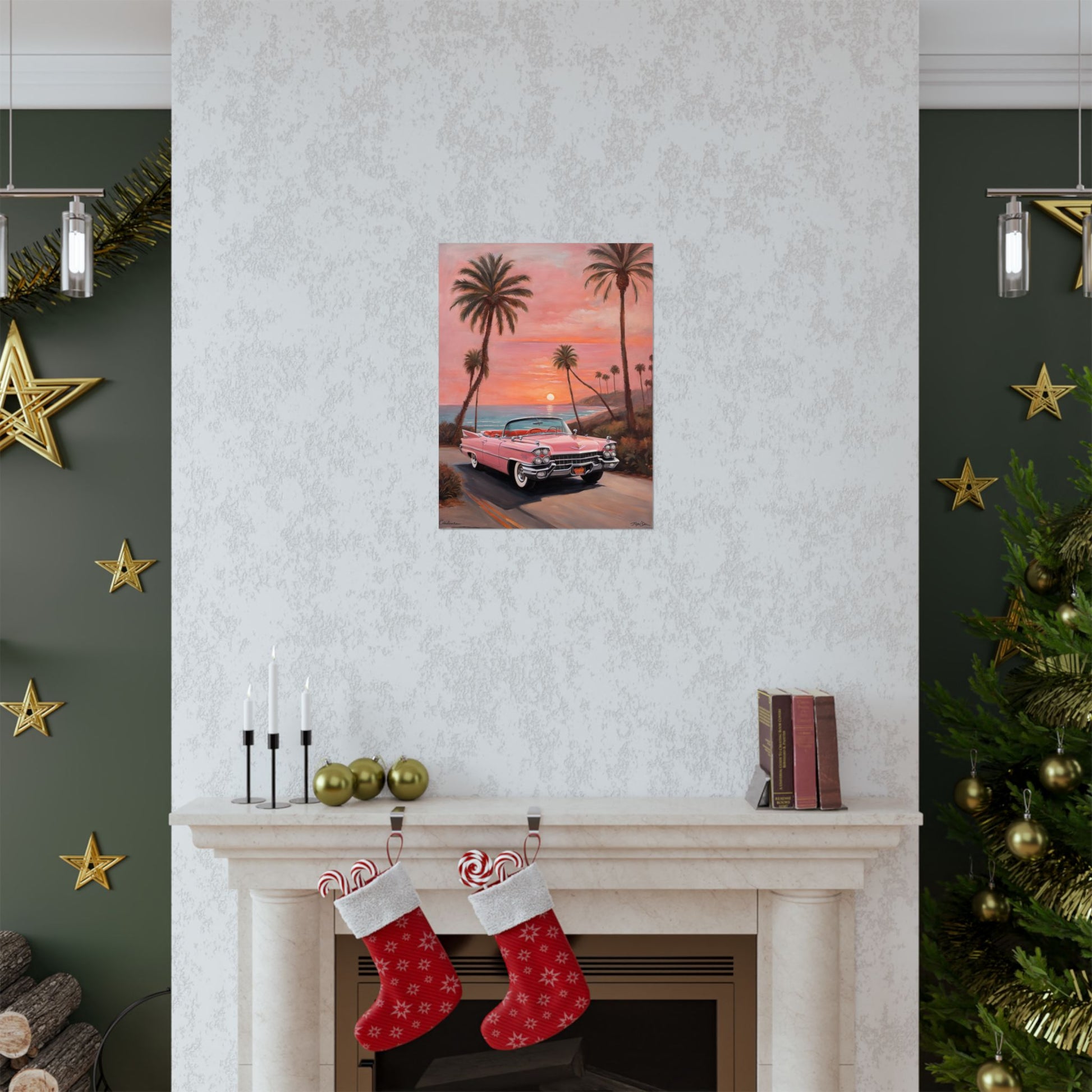 Retro Sunset Poster, Vintage Car Wall Art, 50s Decor, Tropical Vibes Home Decor, Gift for Car Lovers, Beach House Art - AquilVision
