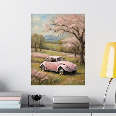 Vintage Pink Car Matte Vertical Poster Printify