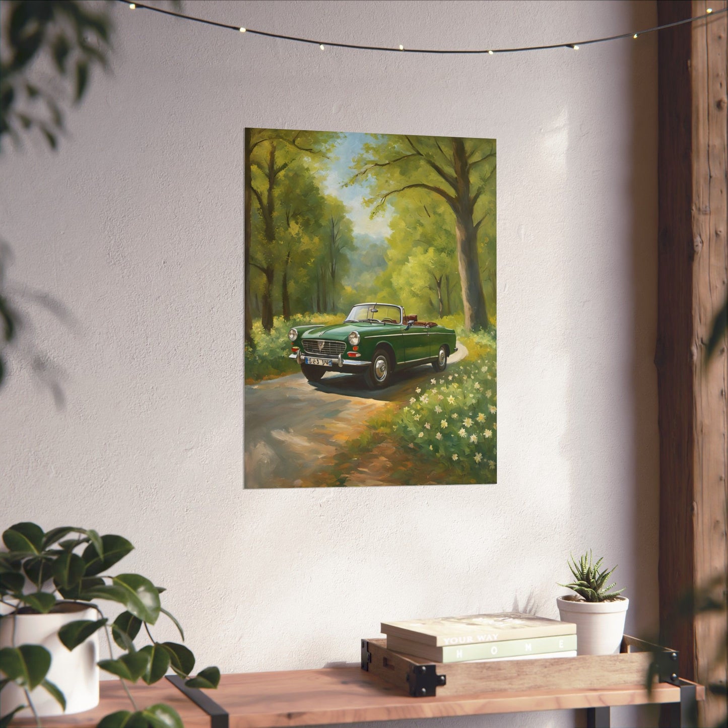 Vintage Convertible Car Art Print, Matte Vertical Posters for Home Decor, Classic Car Wall Art, Nature Lover Gift, Retro Car Aesthetic Printify