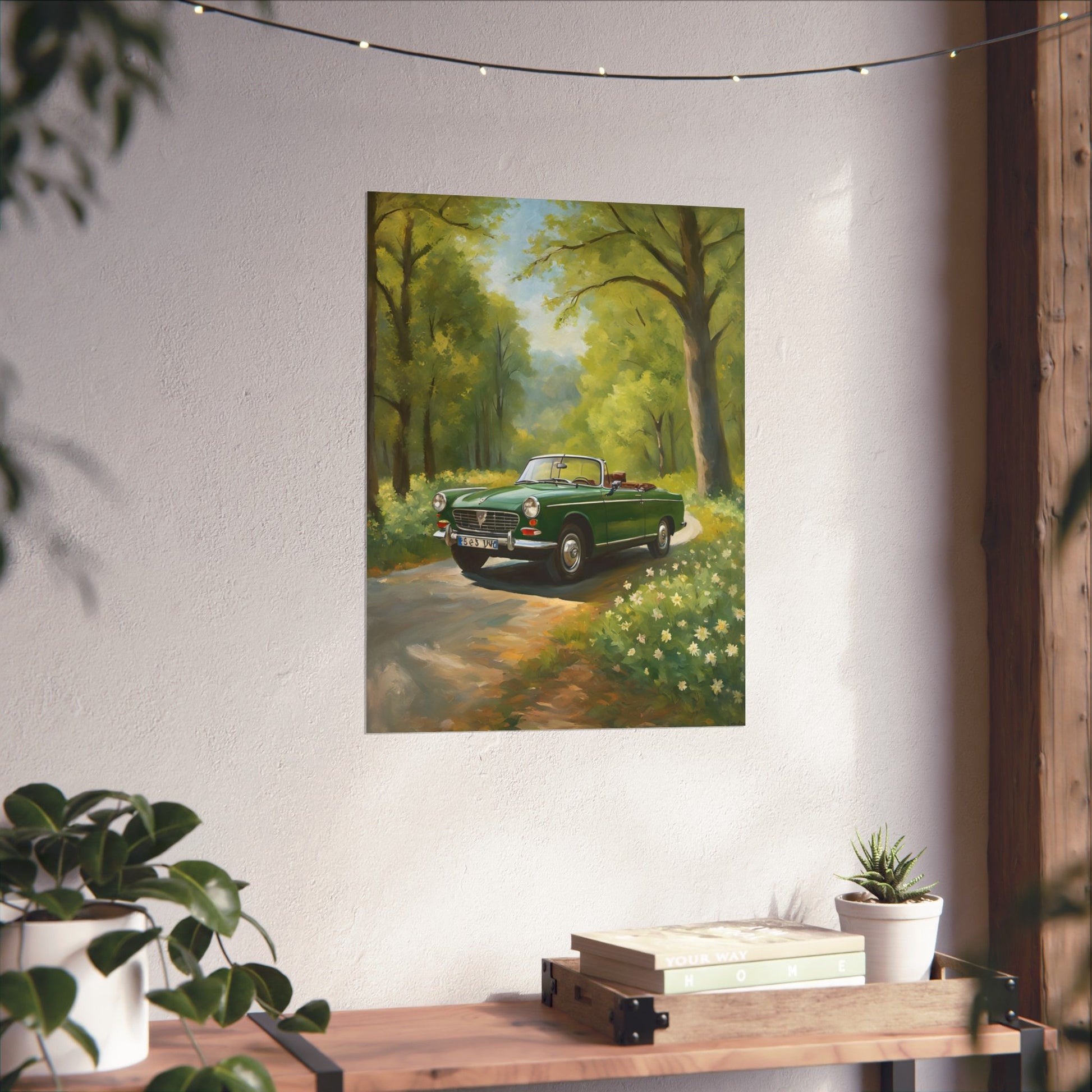 Vintage Convertible Car Art Print, Matte Vertical Posters for Home Decor, Classic Car Wall Art, Nature Lover Gift, Retro Car Aesthetic Printify