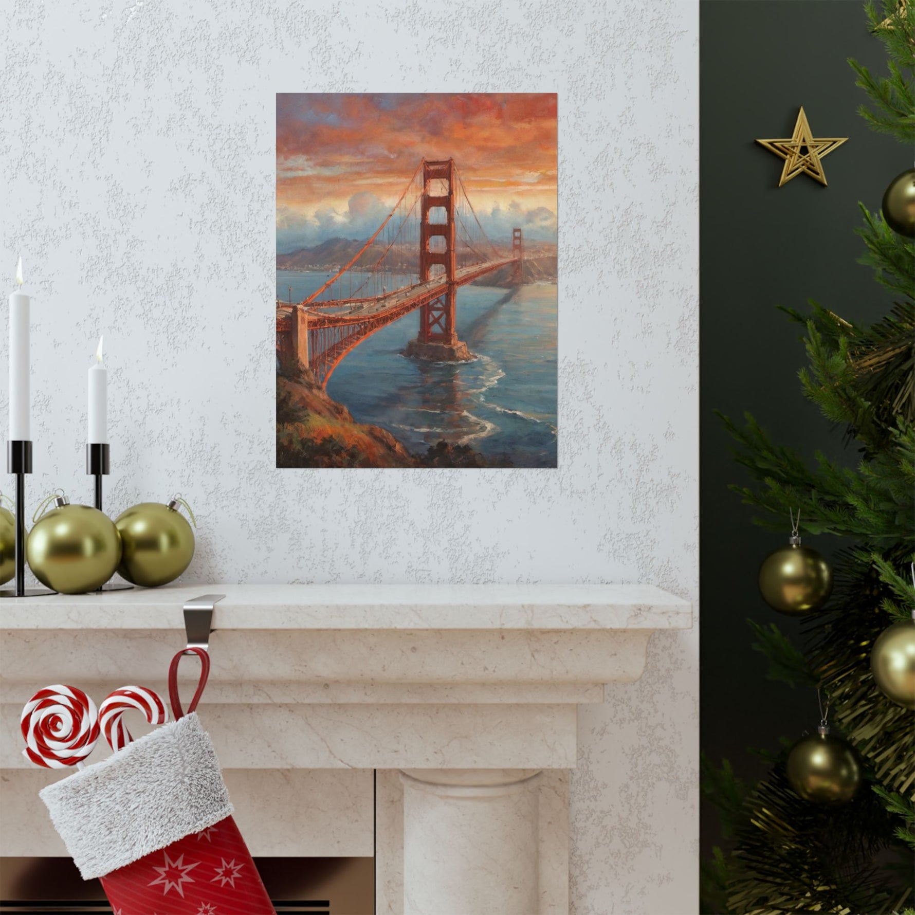 Golden Gate Bridge Sunset Poster - Matte Vertical Travel Wall Art - AquilVision