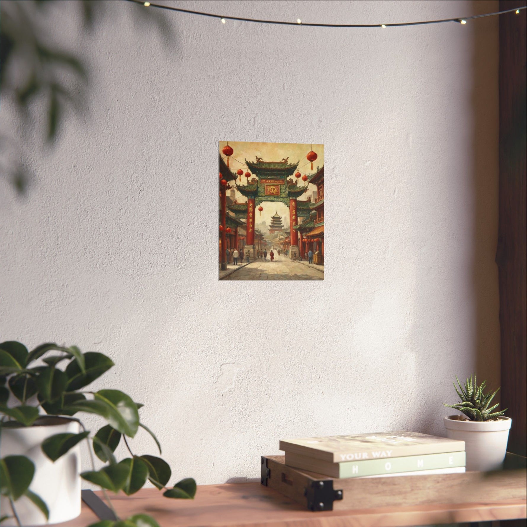Chinese Street Archway Matte Poster — Vintage Pagoda Lantern Travel Art - AquilVision
