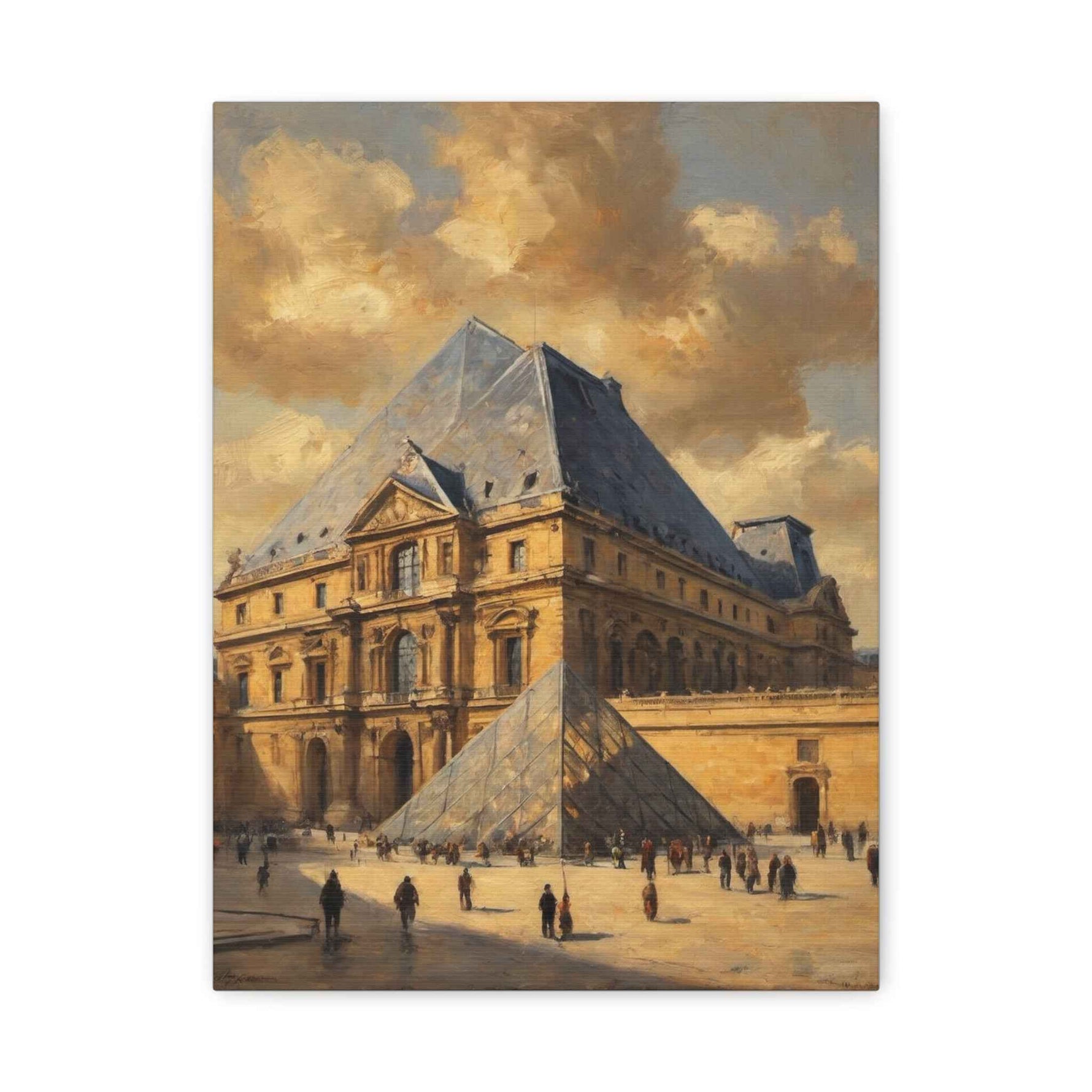 Louvre Pyramid Matte Stretched Canvas Print — Vintage Paris Architecture Wall Art - AquilVision