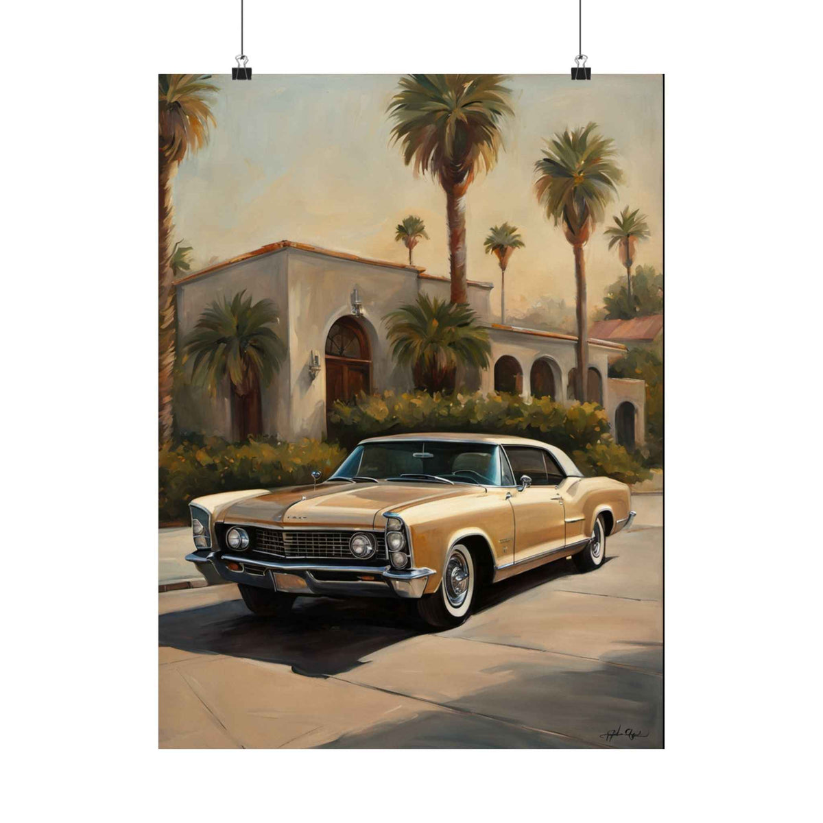 Vintage Convertible Poster — Palm Tree Classic Car Matte Vertical Print