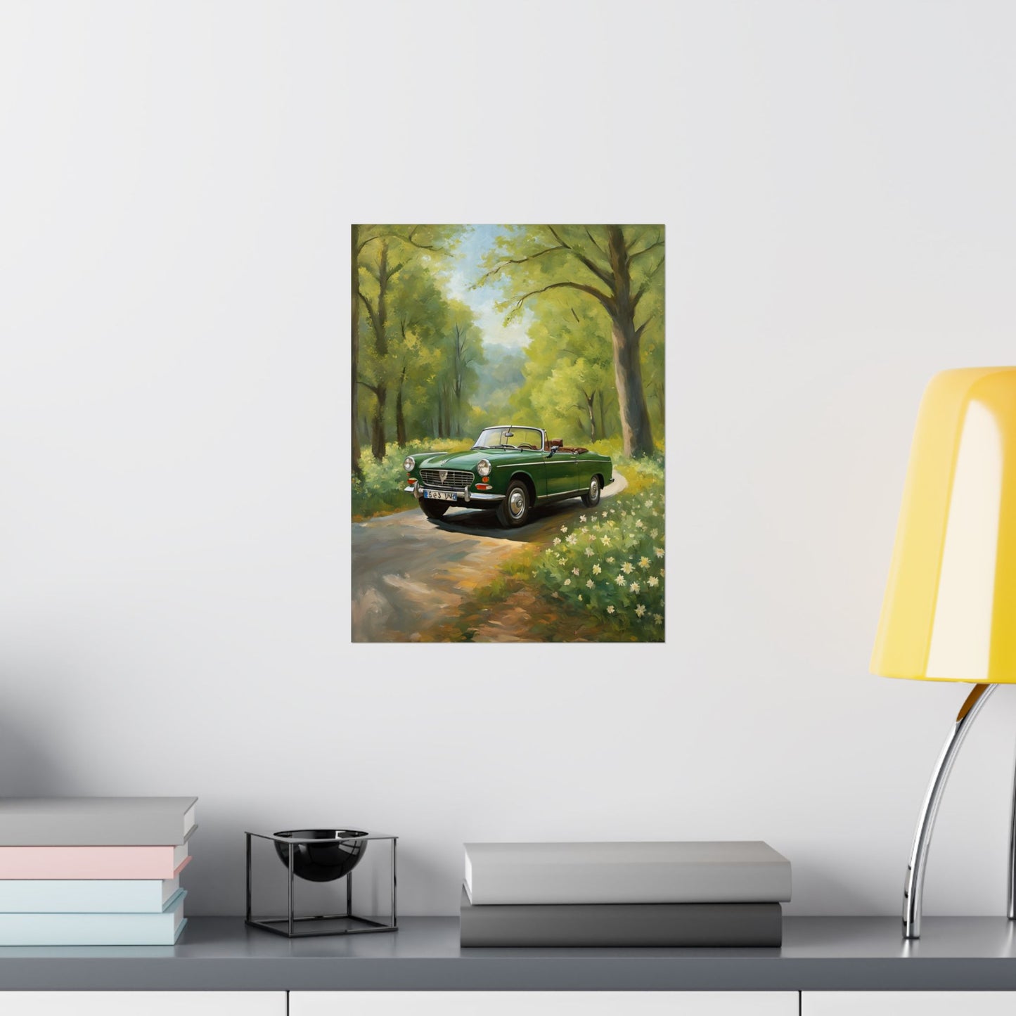 Vintage Convertible Car Art Print, Matte Vertical Posters for Home Decor, Classic Car Wall Art, Nature Lover Gift, Retro Car Aesthetic Printify