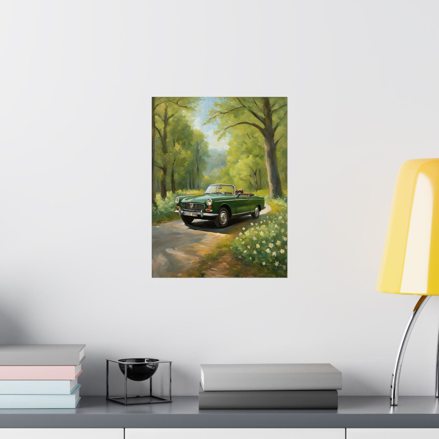Vintage Convertible Car Art Print, Matte Vertical Posters for Home Decor, Classic Car Wall Art, Nature Lover Gift, Retro Car Aesthetic Printify