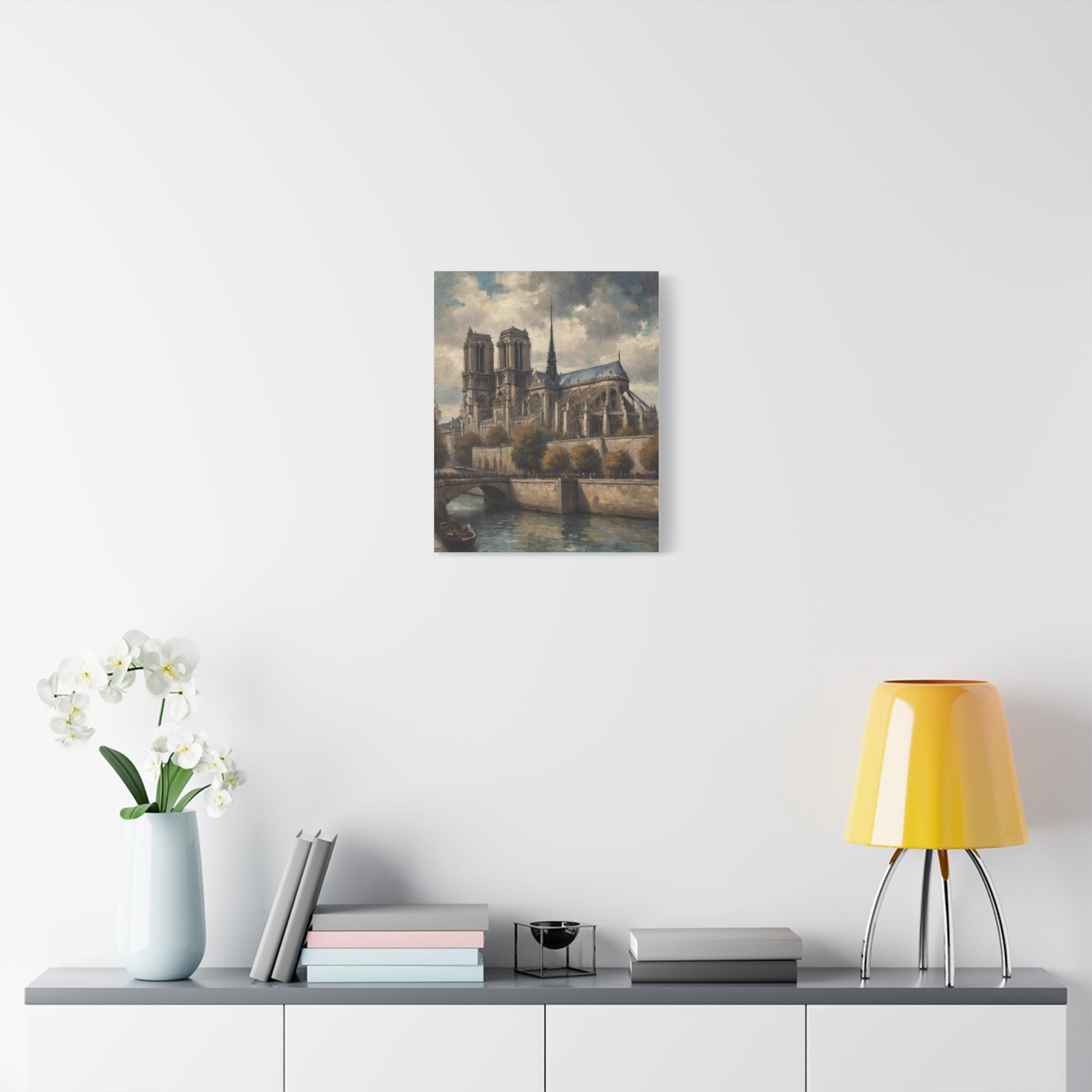 Notre Dame Riverbank Matte Canvas Wall Art — Classic Parisian Cathedral Print - AquilVision