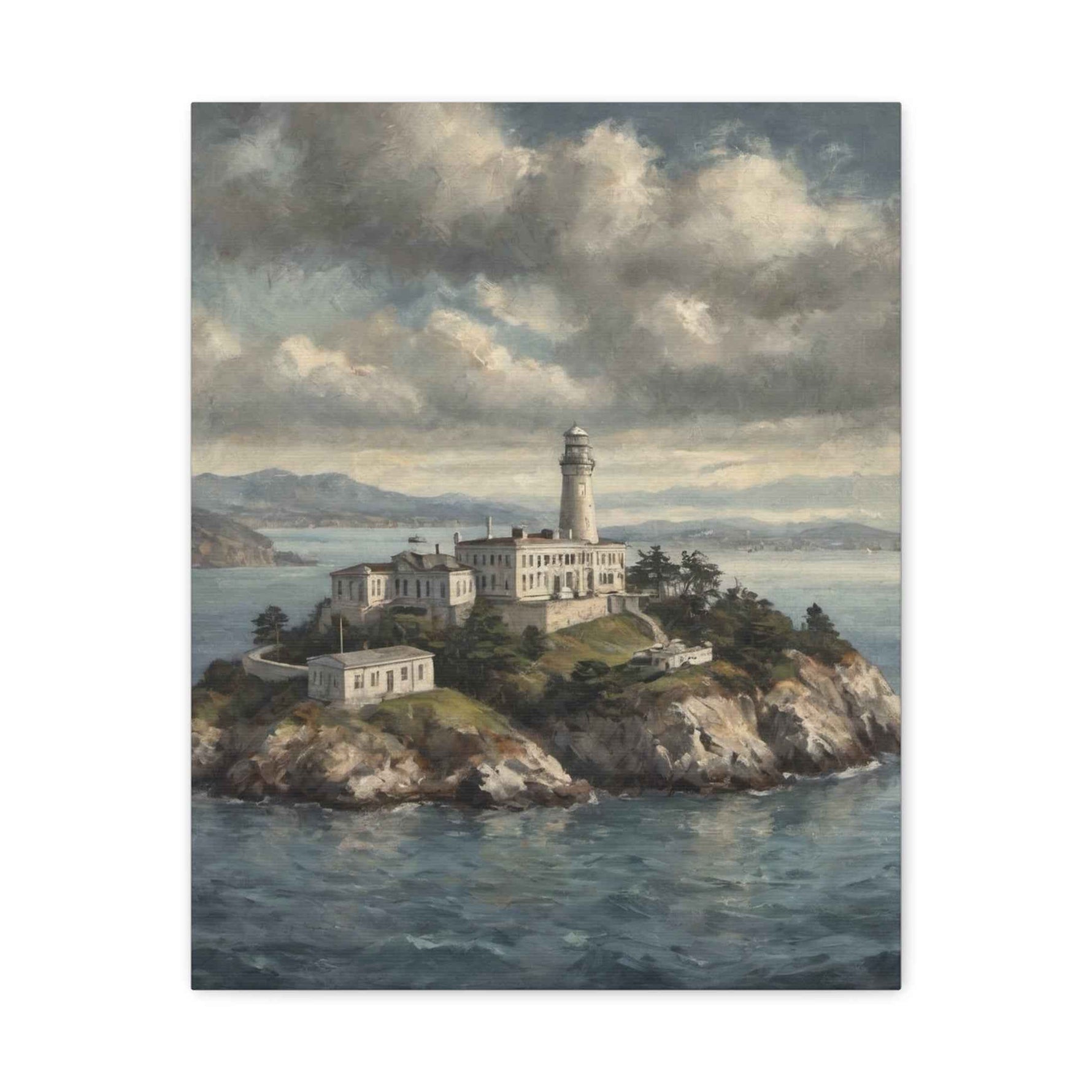 Lighthouse Island Canvas Wall Art — Coastal Seascape Matte Stretched Print - AquilVision