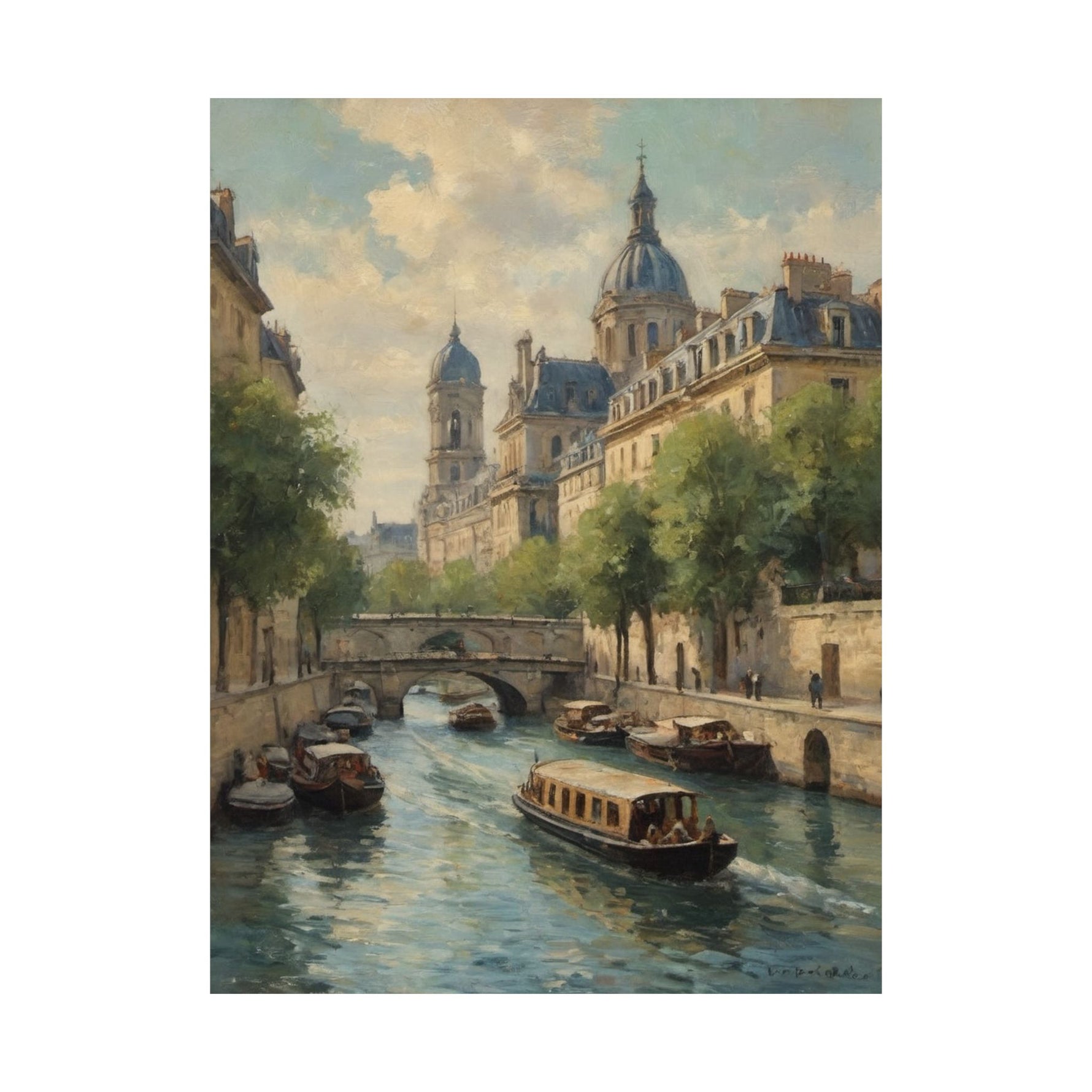 Paris Riverboat Matte Poster — Vintage European Cityscape Wall Art - AquilVision