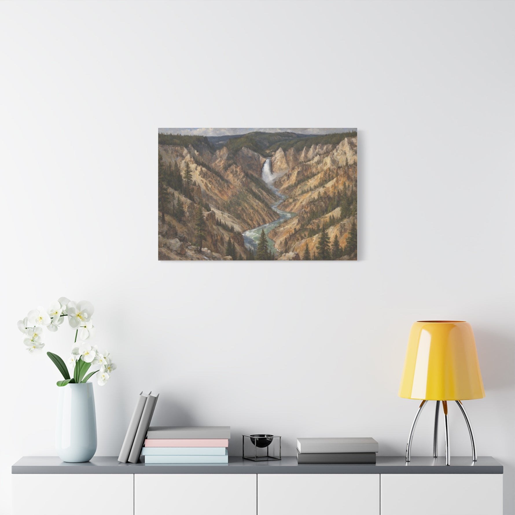 Yellowstone Canyon Waterfall Matte Canvas Wall Art — Nature Landscape Stretched Print - AquilVision