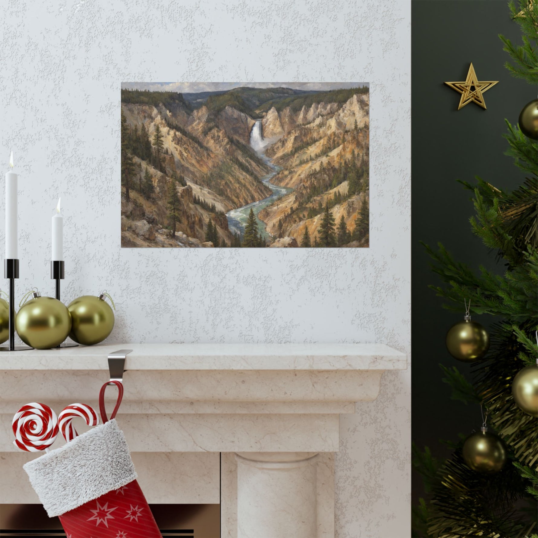 Yellowstone Canyon Waterfall Matte Poster — Landscape Wall Art - AquilVision