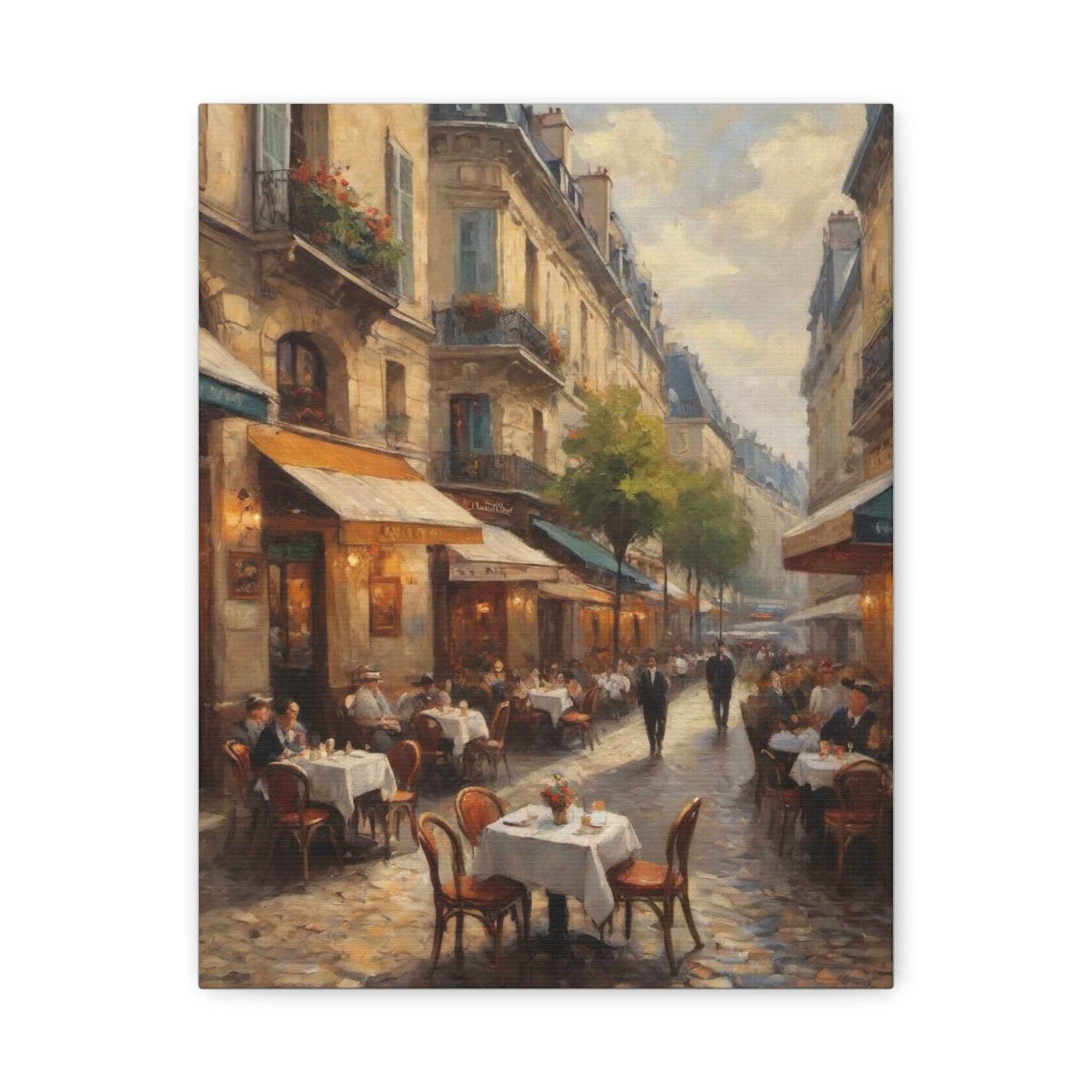 Paris Café Street Scene Matte Canvas Wall Art — Stretched 1.25" - AquilVision