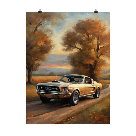 Vintage Countryside Muscle Car Art Print – 18x24 in Poster