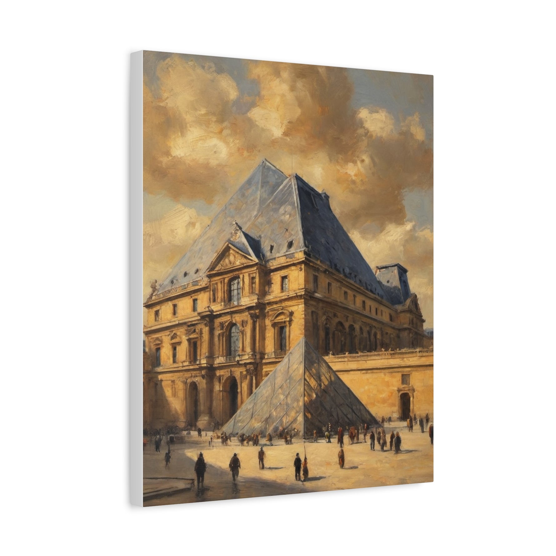 Louvre Pyramid Matte Stretched Canvas Print — Vintage Paris Architecture Wall Art - AquilVision