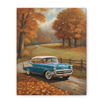 Vintage Blue Chevy Canvas Wall Art — Autumn Road Scenic Print