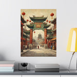 Chinese Street Archway Matte Poster — Vintage Pagoda Lantern Travel Art - AquilVision