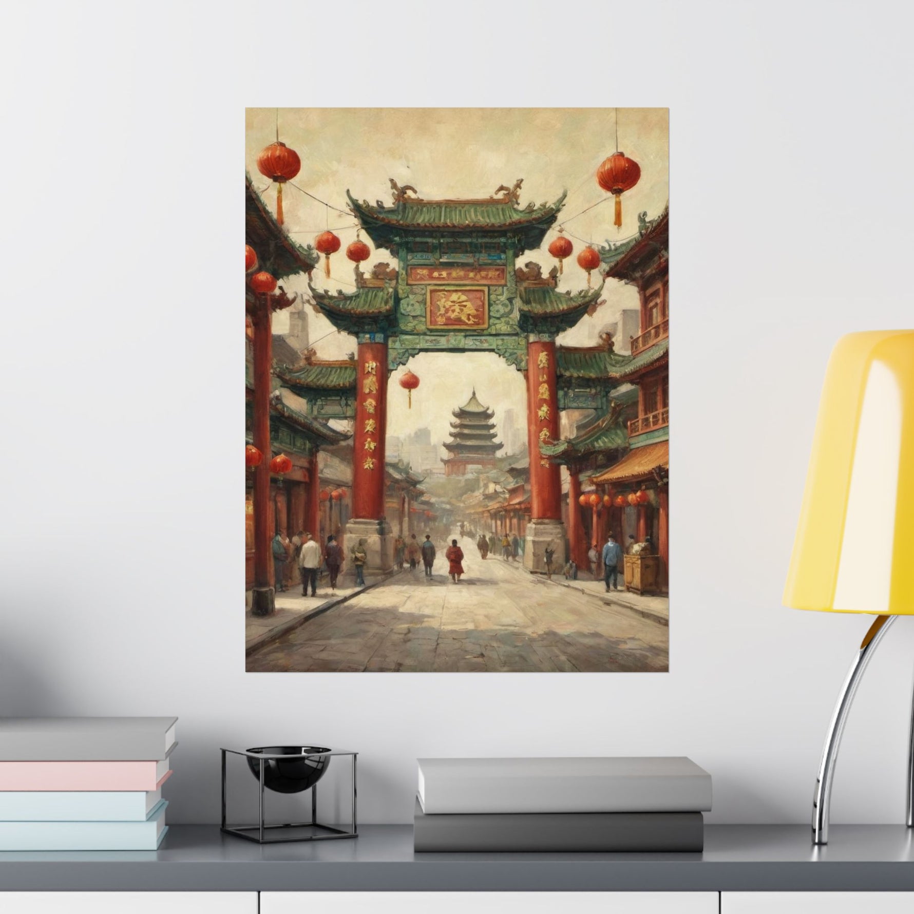 Chinese Street Archway Matte Poster — Vintage Pagoda Lantern Travel Art - AquilVision